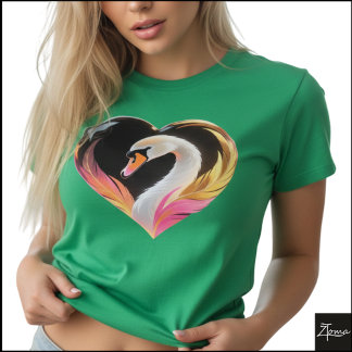 Weiße Schwan-Herzrahmen Neon Pop Art T-Shirt