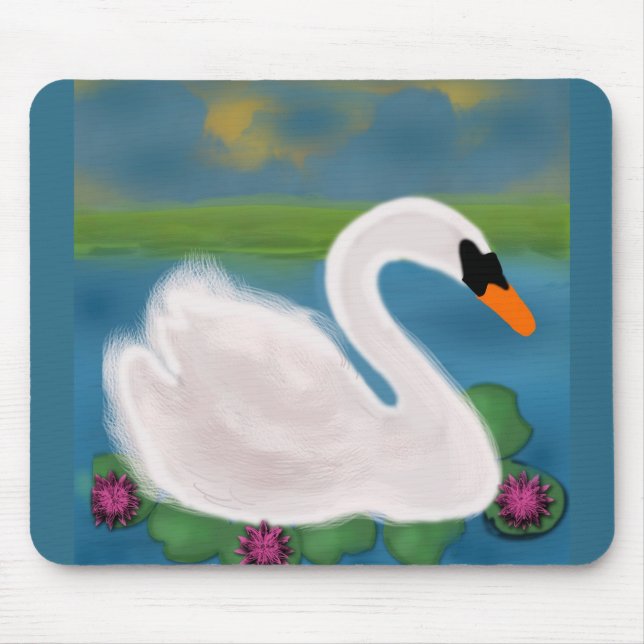 Weiße-Schwan-Mauspad mit Gemälde Mousepad (Vorne)