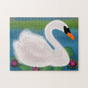 Weiße Schwan Seerosenblätter malen Puzzle