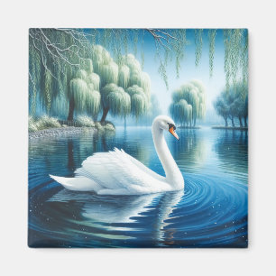 Weiße Schwan-Weiden-Wasserfarbenkunst Magnet