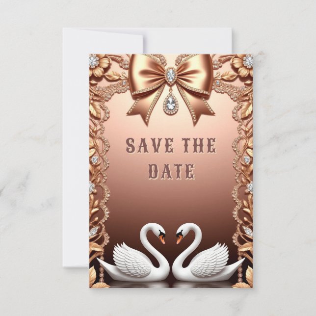 💍 Weiße Schwäne Hochzeitsdekoration 💍 Save The Date (Vorderseite)