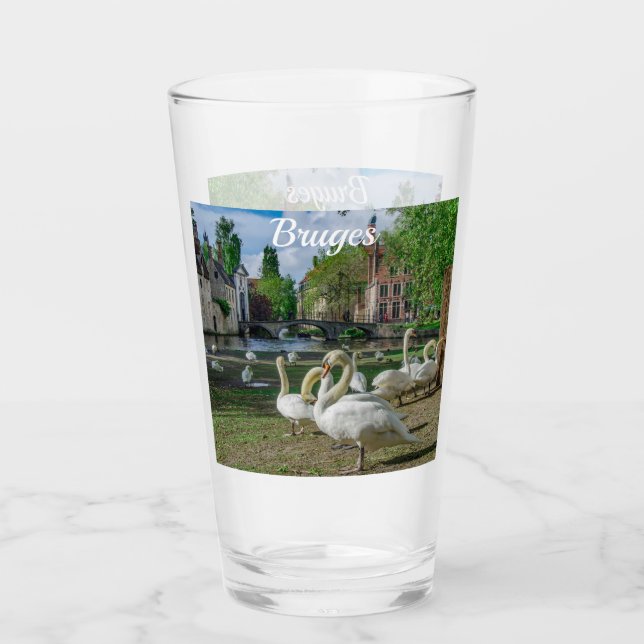 Weiße Schwäne in Brügge Glas (Vorderseite)