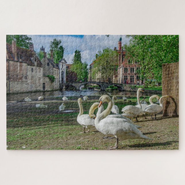 Weiße Schwäne in Brügge Puzzle (Horizontal)