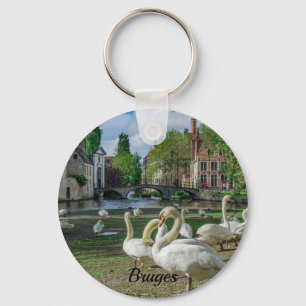 Weiße Schwäne in Brügge Schlüsselanhänger