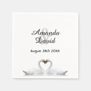 Weiße Schwäne in Liebe mit Namen Hochzeit Serviette