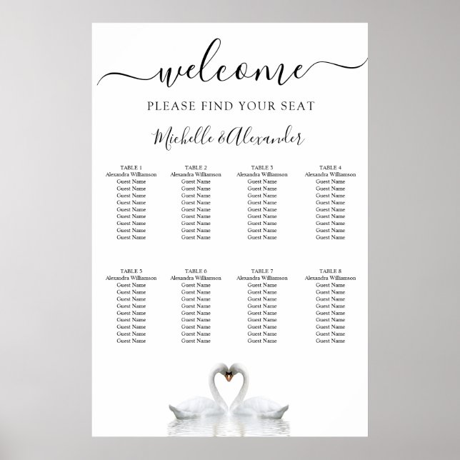 Weiße Schwäne lieben Vögel Hochzeitskarte Poster (Vorne)