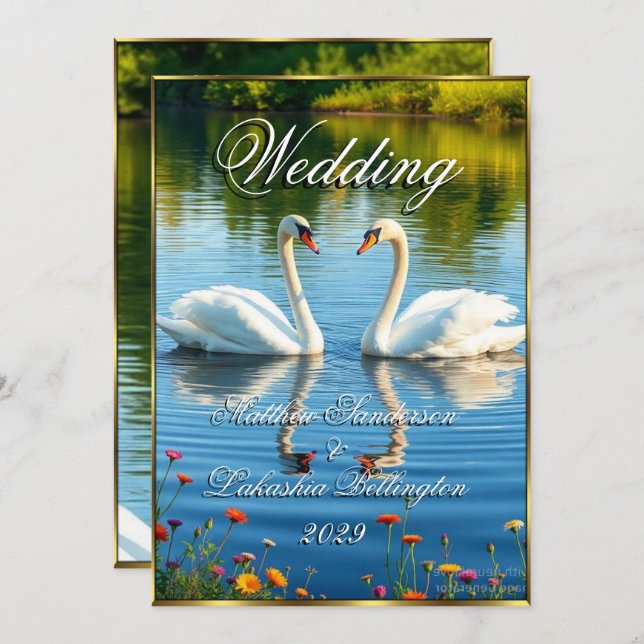 Weiße Schwäne Schöne moderne Hochzeit Einladung (Vorne/Hinten)