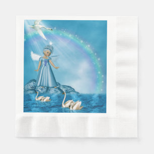 Weiße Schwäne und Engel Serviette