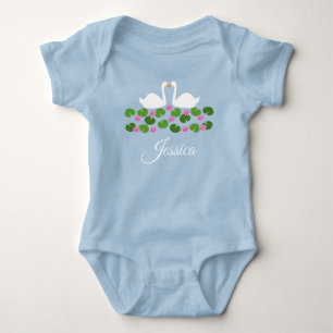 Weiße Schwäne und Individuelle Name Wasserlilien Baby Strampler