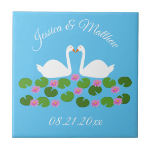 Weiße Schwäne und Wasserlilien Hochzeit nach Maß Fliese
