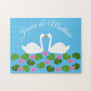 Weiße Schwäne und Wasserlilien Hochzeit nach Maß Puzzle