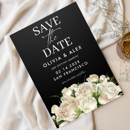 Weiße schwarze Blütenhochzeit rettet das Datum Save The Date