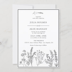 Weiße schwarze botanische Hochzeitseinladung Einladung