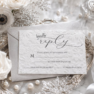 Weiße & schwarze einfache Winterhochzeit  RSVP Karte