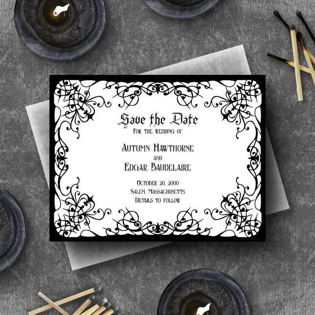 Weiße schwarze gotische Hochzeit Save The Date (Von Creator hochgeladen)