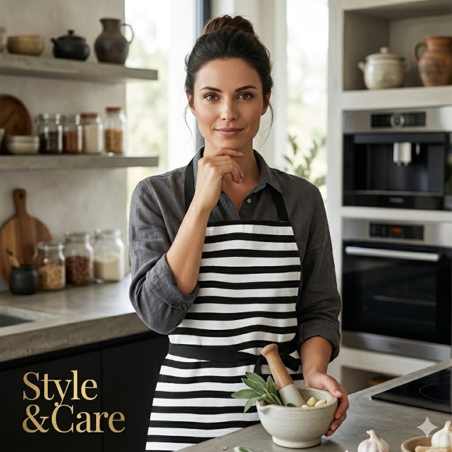 Weiße schwarze horizontale Streifenmuster Stylisch Schürze (White Black Horizontal Stripe Pattern Stylish Apron)