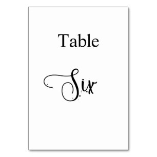 Weiße schwarze Kalligraphie, Tabelle sechs 6 Tischnummer