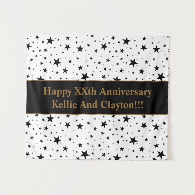 Weiße/schwarze Sterne mit Nachrichtenjubiläum Wandteppich (Vorderseite (Horizontal))