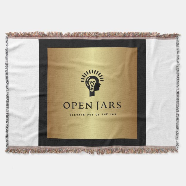 Weiße, schwarze und goldene Baumwollkronendecke Decke (Vorderseite)