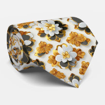 Weiße, schwarze und goldene Floral Neck Tie