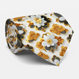 Weiße, schwarze und goldene Floral Neck Tie Krawatte