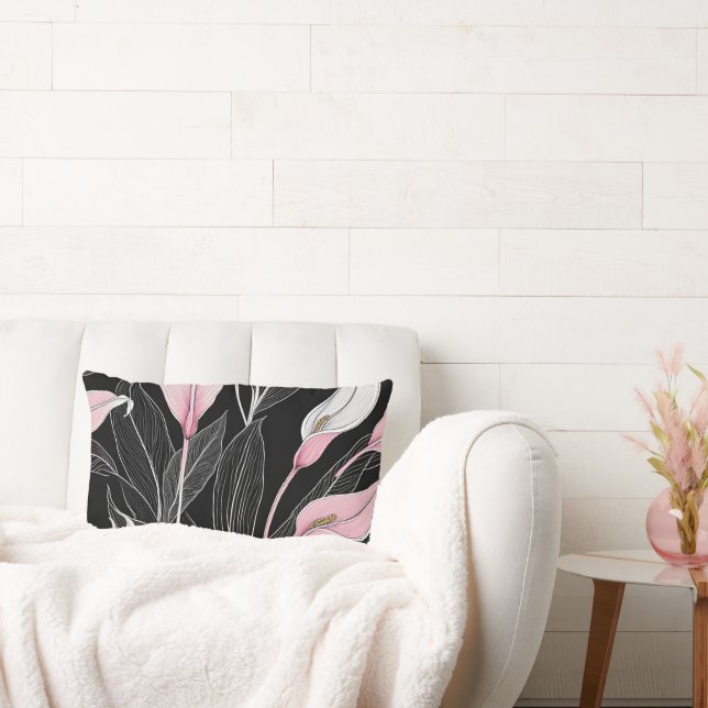 Weiße, schwarze und rosa Lilien Lendenkissen (Liege)