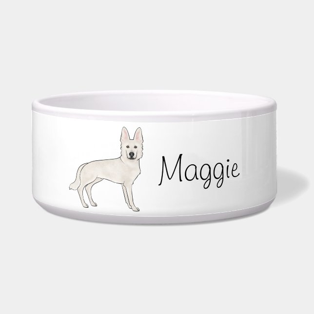 Weiße Schweizer Hirte GSD Niedlicher Hund mit Name Napf (Vorderseite)