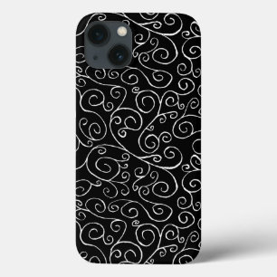 Weiße Scrollbahnen auf schwarz iPhone 13 Hülle