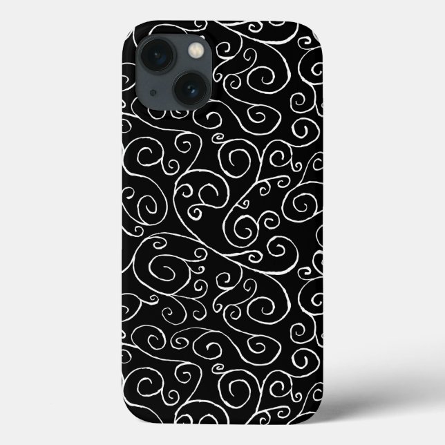 Weiße Scrollbahnen auf schwarz Case-Mate iPhone Hülle (Rückseite)