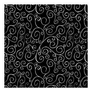 Weiße Scrollbahnen auf schwarz Poster