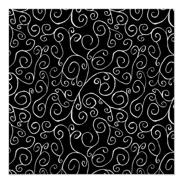 Weiße Scrollbahnen auf schwarz Poster (Vorderseite)