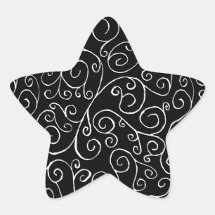 Weiße Scrollbahnen auf schwarz Stern-Aufkleber