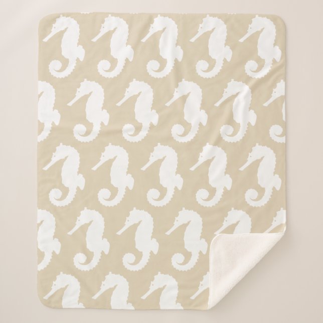 Weiße Seepferde und Taupe Sherpadecke (Vorderseite)