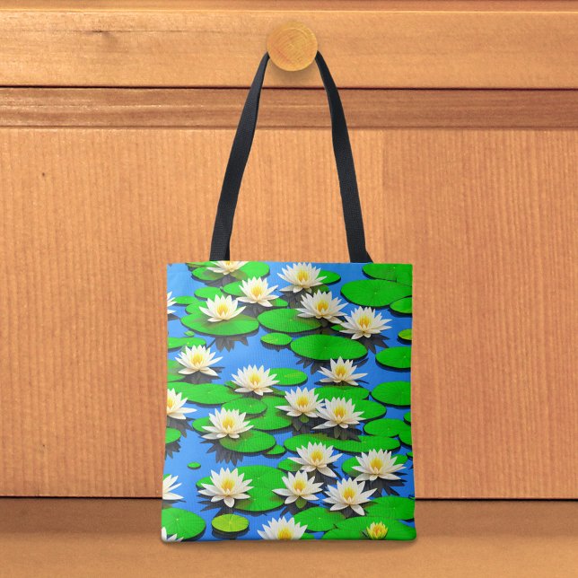 Weiße Seerosen-Tasche (Tote bag with white water lilies)