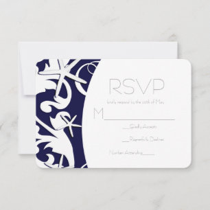 Weiße Seestern-Navy-Strand Elegante Hochzeit RSVP Karte