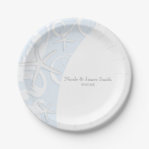 Weiße Seesterne Blaue Strand Elegante Hochzeit Pappteller