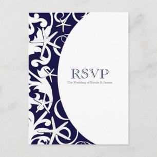 Weiße Seesterne Blaue Strand Elegante Hochzeit RSV Einladungspostkarte