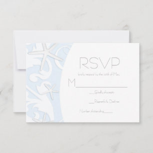 Weiße Seesterne Blaue Strand Elegante Hochzeit RSV RSVP Karte