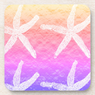 Weiße Seesterne Muster Golden Folie Rosa Lila Getränkeuntersetzer