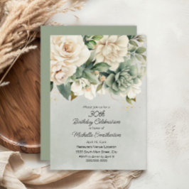 Weiße Seite Grüne Blüte Gold 30. Geburtstag Einladung