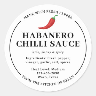 Weiße selbstgemachte Habanero-Chili-Sauce Glas Eti Runder Aufkleber