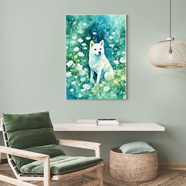 Weiße Shiba in grüner A-1 Poster (Von Creator hochgeladen)
