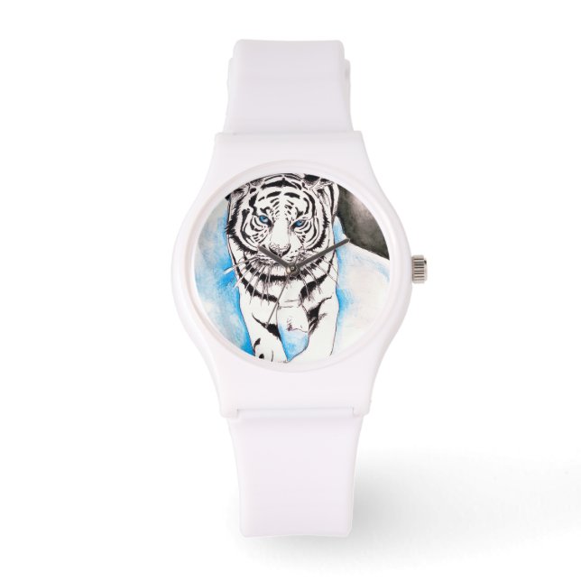 Weiße Siberische Tiger-Soße Armbanduhr (Vorderseite)
