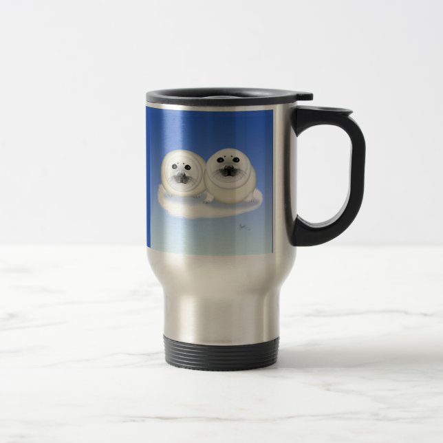 Weiße Siegel-Welpen gehen Tasse (Rechts)