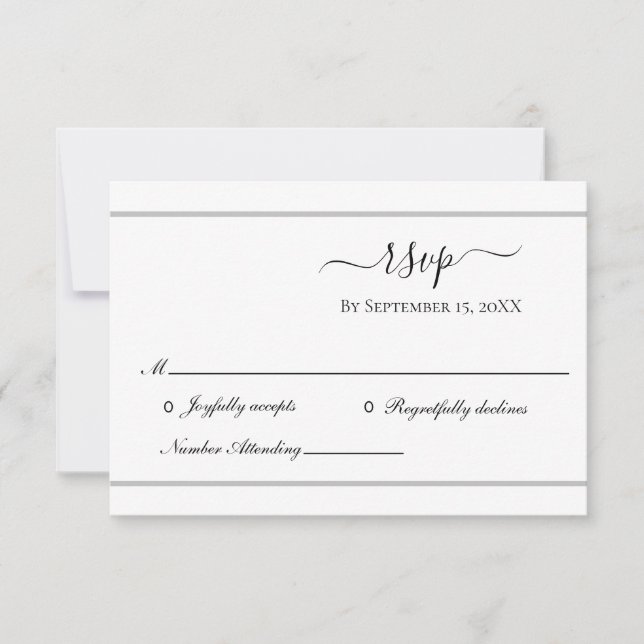 Weiße Silber Elegante Formal Wedding RSVP Card (Vorderseite)