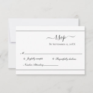 Weiße Silber Elegante Formal Wedding RSVP Card