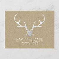 Weiße Silber Geweih & Braue Papier Save The Date