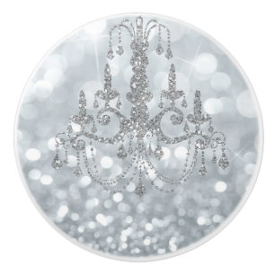 Weiße Silber Glitter Bokeh Glam Kronleuchter Funke Keramikknauf