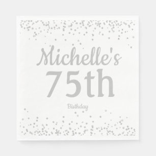 Weiße Silber Glitter Damen  75. Geburtstag Serviette