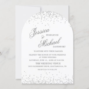 Weiße Silber Glitter Elegante Schrift Bogen Hochze Einladung